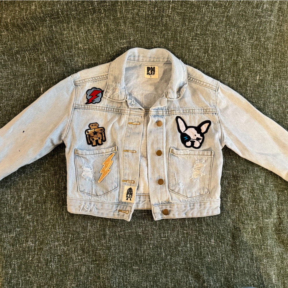 Blue Jean Jacket with Decorative Patches